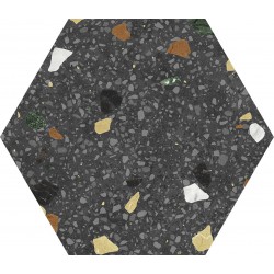 Keros. Hexagonal Tritaro Negro 23x27 Porcelánico Natural Keros  Tritato Porcelánico efecto terrazo Keros