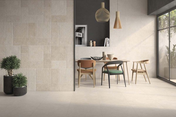 Porcelánico rectificado efecto piedra caliza para interior y exterior. Montpellier Geotiles